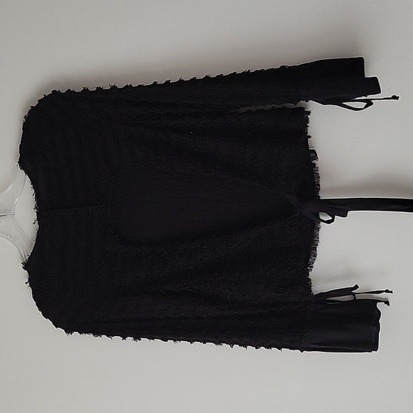 Zara Women's Black Open-Back Flocked Stripe Top-Size XS - Picture 4 of 13
